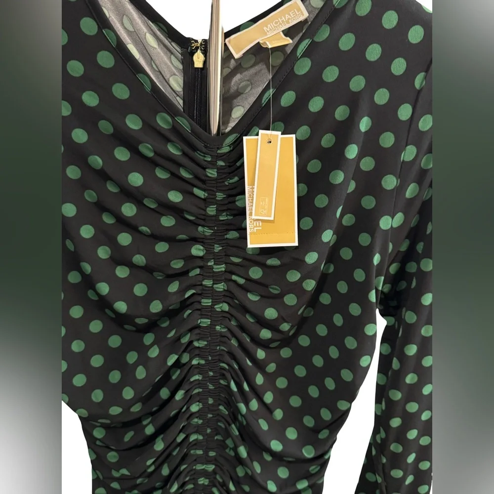 Michael Kors Black and Green Polka Dot Dress - Picture 7 of 7